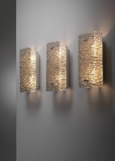 Set of 3 textured glass wall lamps
