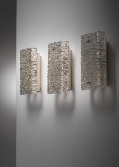 Set of 3 textured glass wall lamps
