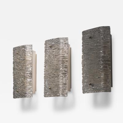 Set of 3 textured glass wall lamps