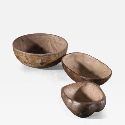 Set of 3 wood folk art bowls