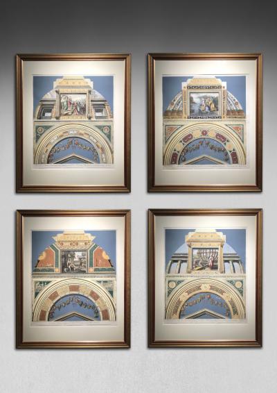 Set of 4 18th Century Coloured Engravings of Raphael s Loggia