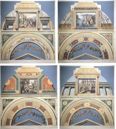 Set of 4 18th Century Coloured Engravings of Raphael s Loggia