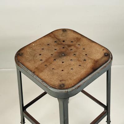 Set of 4 Adjustable Patinated Steel Counter Stools by Lyon Manufacturing