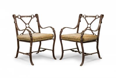 Set of 4 American Painted Aluminum Faux Leather Strap Form Lounge Armchairs