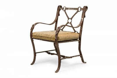 Set of 4 American Painted Aluminum Faux Leather Strap Form Lounge Armchairs