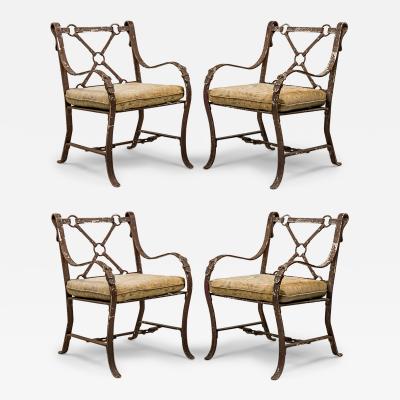 Set of 4 American Painted Aluminum Faux Leather Strap Form Lounge Armchairs