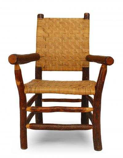 Set of 4 American Rustic Old Hickory Woven Arm Chairs