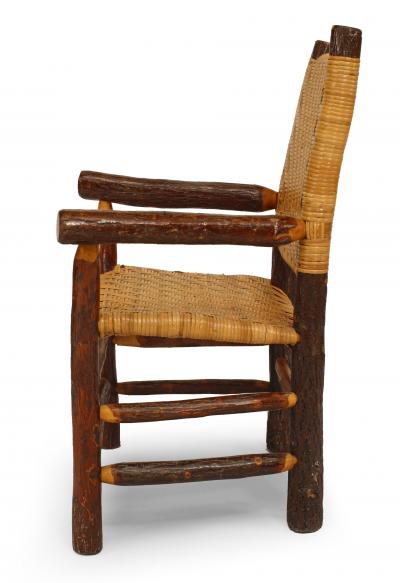 Set of 4 American Rustic Old Hickory Woven Arm Chairs