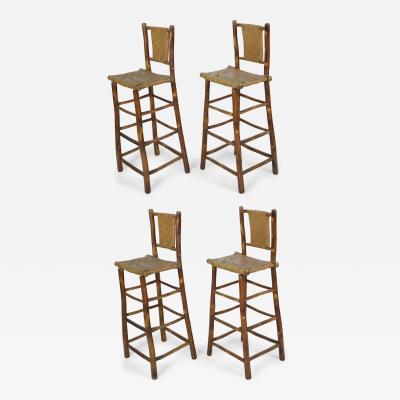 Set of 4 American Rustic Old Hickory and Willow Bar Stools