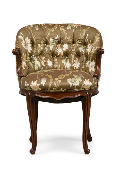 Set of 4 American Victorian Tufted Green Floral Pattern ArmChairs