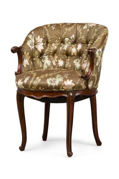 Set of 4 American Victorian Tufted Green Floral Pattern ArmChairs