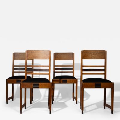 Set of 4 Amsterdam School Dining Chairs Netherlands 1920s
