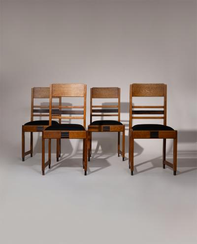 Set of 4 Amsterdam School Dining Chairs Netherlands 1920s