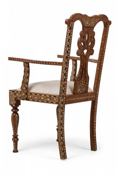 Set of 4 Anglo Indian Carved Hardwood and Inlaid Armchairs