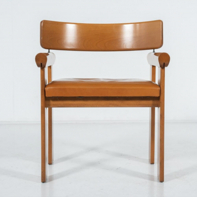 Set of 4 Architectural Armchairs cognac leather Italy