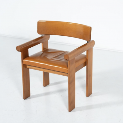 Set of 4 Architectural Armchairs cognac leather Italy