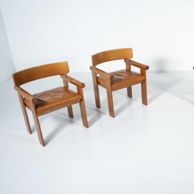 Set of 4 Architectural Armchairs cognac leather Italy