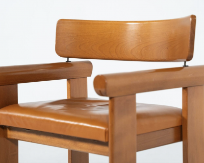 Set of 4 Architectural Armchairs cognac leather Italy