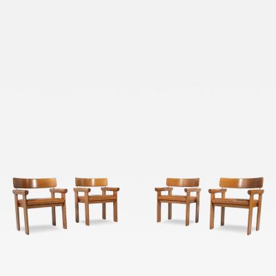 Set of 4 Architectural Armchairs cognac leather Italy