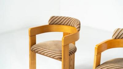 Set of 4 Armchairs Wood and Fabric Italy 1970s