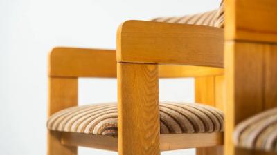 Set of 4 Armchairs Wood and Fabric Italy 1970s