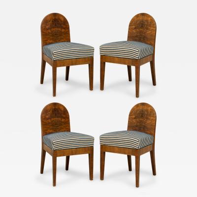 Set of 4 Austrian Biedermeier Style Burl Wood Spoon Back Stripe Side Chairs