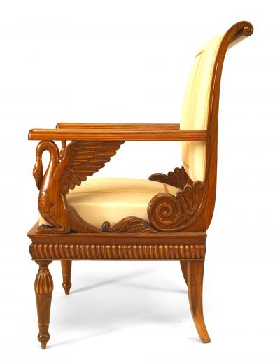 Set of 4 Austrian Neoclassic fruitwood inlaid walnut arm chairs