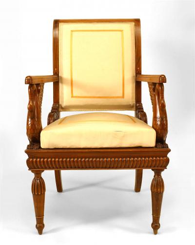 Set of 4 Austrian Neoclassic fruitwood inlaid walnut arm chairs