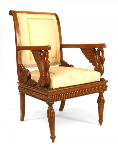 Set of 4 Austrian Neoclassic fruitwood inlaid walnut arm chairs