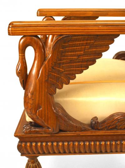 Set of 4 Austrian Neoclassic fruitwood inlaid walnut arm chairs