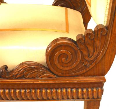 Set of 4 Austrian Neoclassic fruitwood inlaid walnut arm chairs