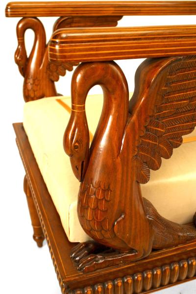 Set of 4 Austrian Neoclassic fruitwood inlaid walnut arm chairs