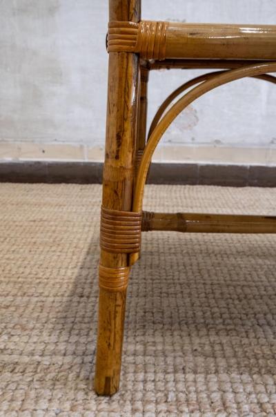 Set of 4 Bamboo and Rush Fabric Chairs Italy 1970s
