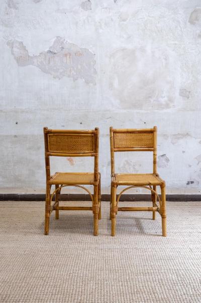 Set of 4 Bamboo and Rush Fabric Chairs Italy 1970s