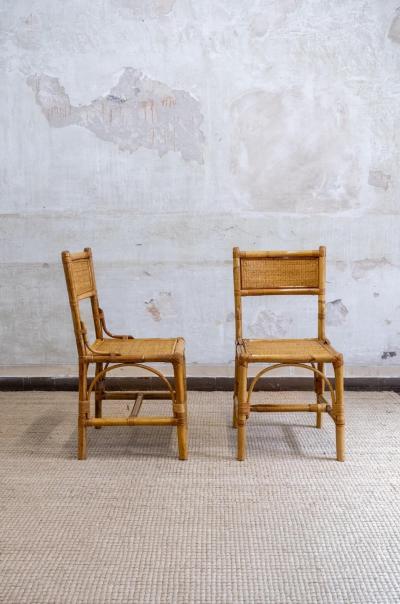 Set of 4 Bamboo and Rush Fabric Chairs Italy 1970s