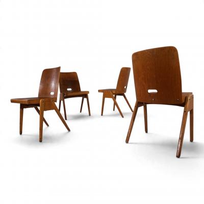 Set of 4 Bauhaus inspired dining chairs stackable 1950
