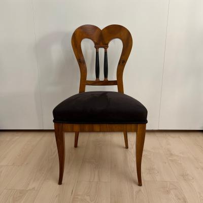 Set of 4 Biedermeier Chairs Walnut Brown Suede Germany circa 1825