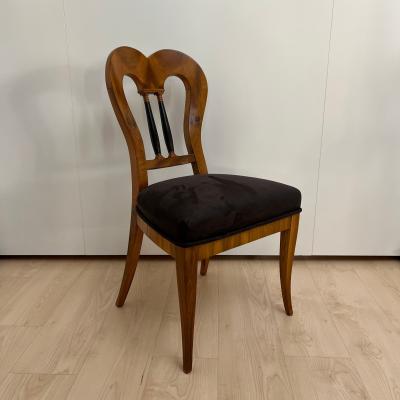 Set of 4 Biedermeier Chairs Walnut Brown Suede Germany circa 1825