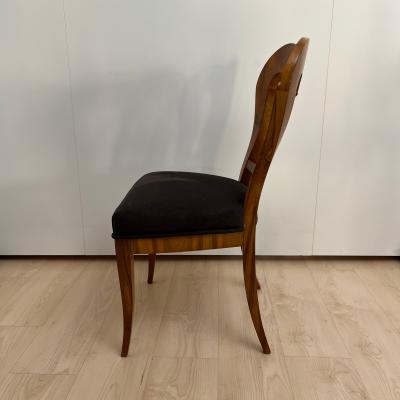Set of 4 Biedermeier Chairs Walnut Brown Suede Germany circa 1825