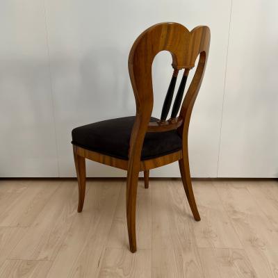 Set of 4 Biedermeier Chairs Walnut Brown Suede Germany circa 1825