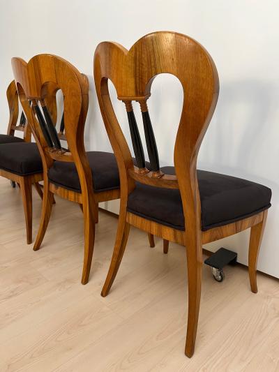Set of 4 Biedermeier Chairs Walnut Brown Suede Germany circa 1825