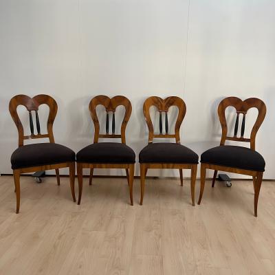 Set of 4 Biedermeier Chairs Walnut Brown Suede Germany circa 1825