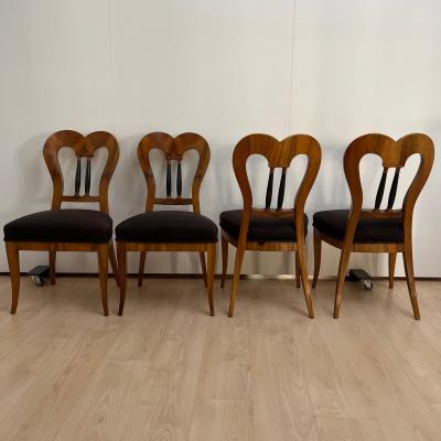 Set of 4 Biedermeier Chairs Walnut Brown Suede Germany circa 1825