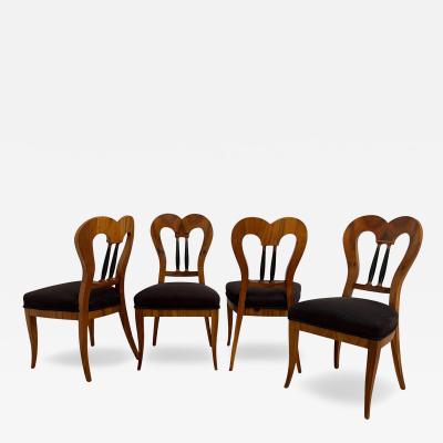 Set of 4 Biedermeier Chairs Walnut Brown Suede Germany circa 1825