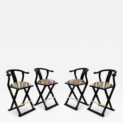 Set of 4 Black Lacquer Asian Style Bar Stools