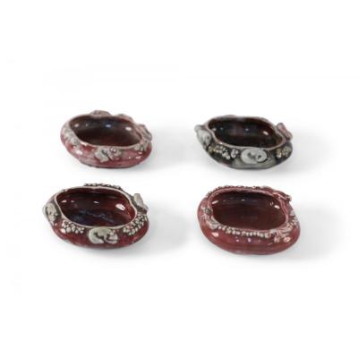Set of 4 Chinese Red Porcelain Catchalls