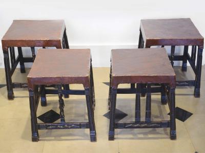 Set of 4 Chokwe stools by in wood and leather Africain art circa 1930