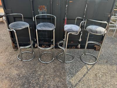 Set of 4 Chrome Luis Sognot Style Cantilever Barstools