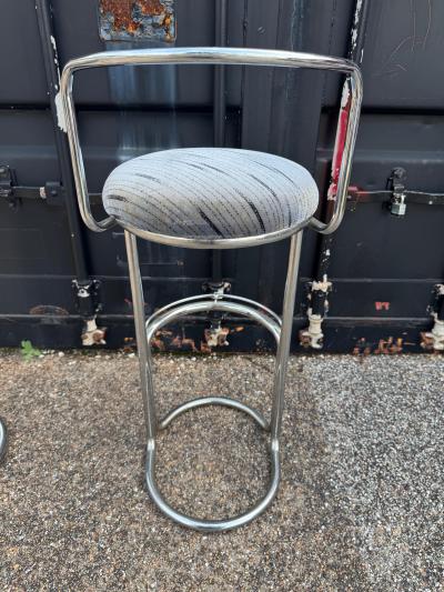 Set of 4 Chrome Luis Sognot Style Cantilever Barstools