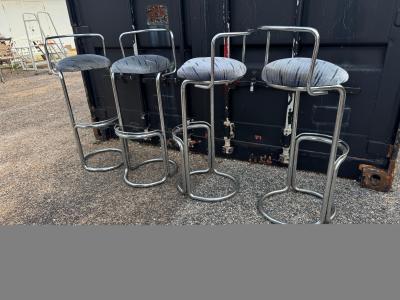 Set of 4 Chrome Luis Sognot Style Cantilever Barstools
